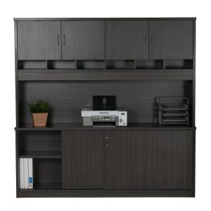 Wall Unit with Pigeon Hole Slots and Cupboards - Blackened Linewood