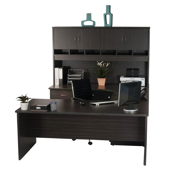 Office Package 1 With Pigeon Hole Wall Unit - Blackened Linewood