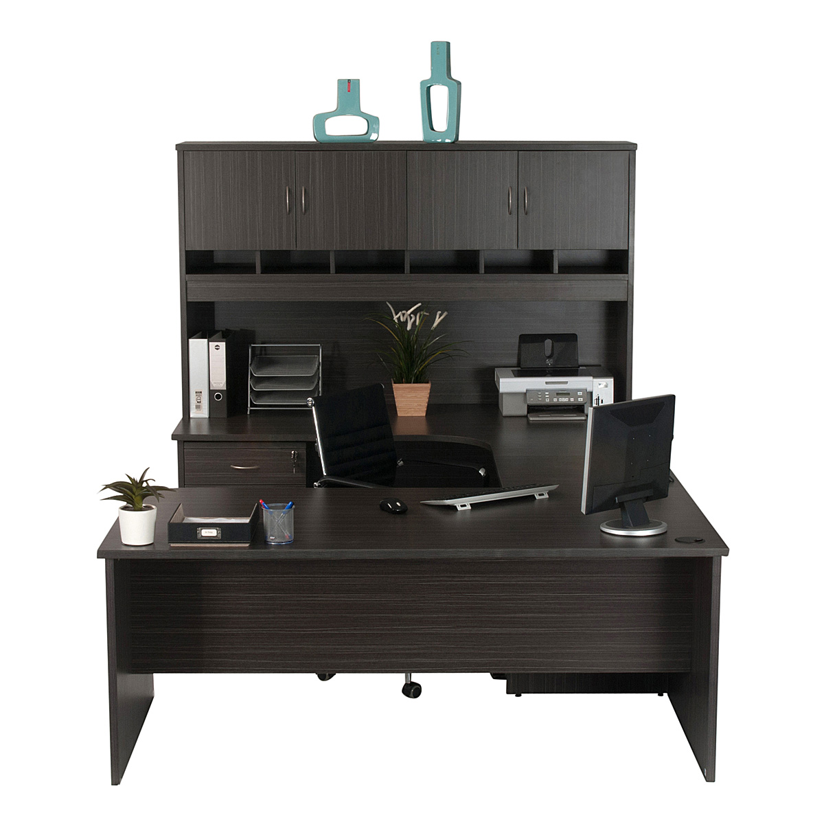 Office Package 1 With Pigeon Hole Wall Unit - Blackened Linewood