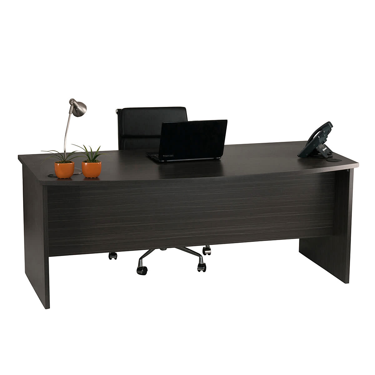 Bow Front Office Desk 1800 - Blackened Linewood