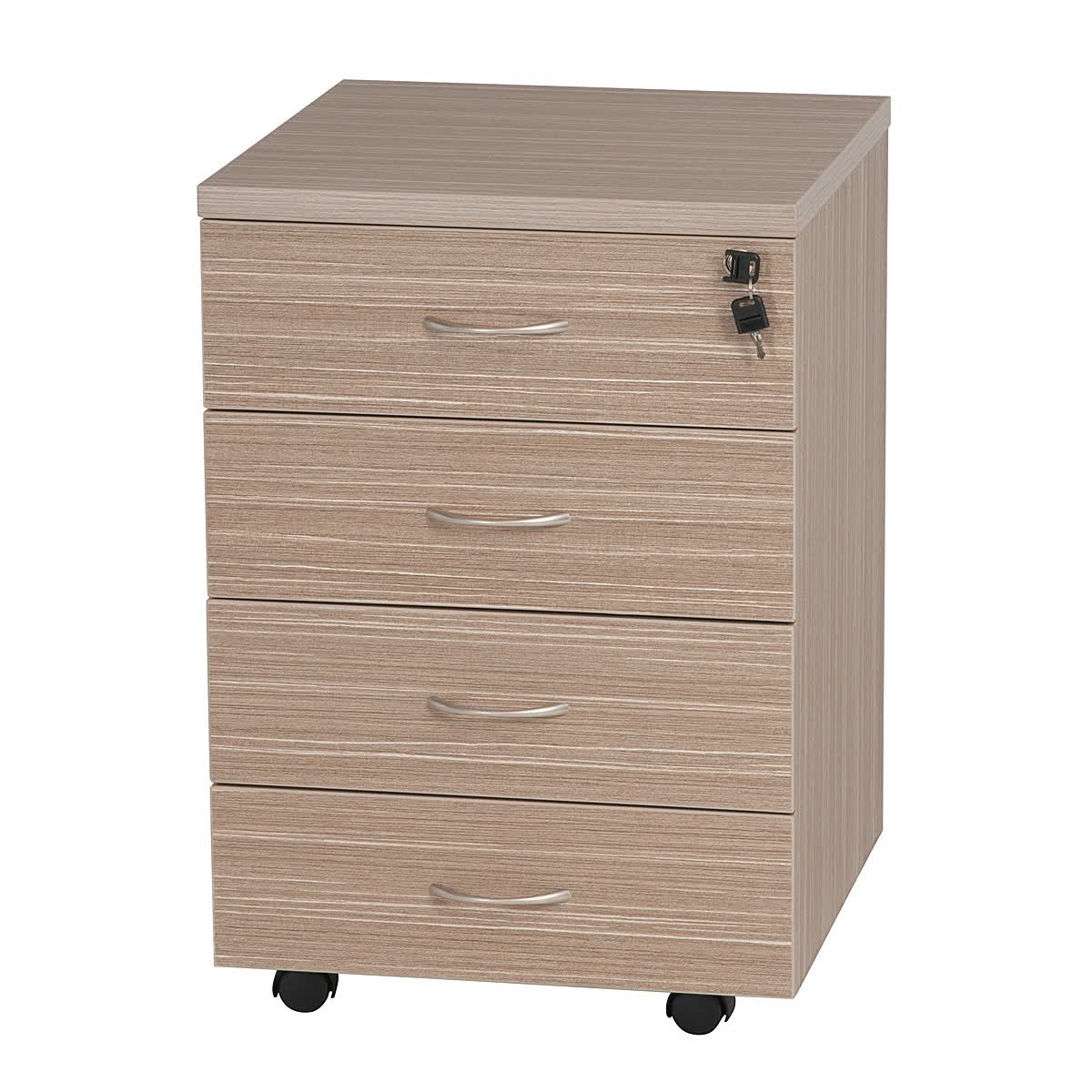 Mobile Pedestal 4 Drawers with Lock - Tawny Linewood