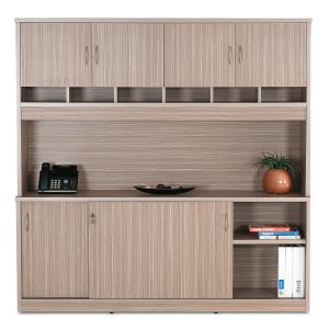 Wall Unit with Pigeon Hole Slots and Cupboard - Tawny Linewood