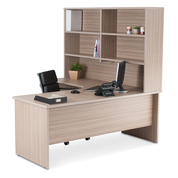 Radial Corner 2 Piece Workstation - Tawny Linewood