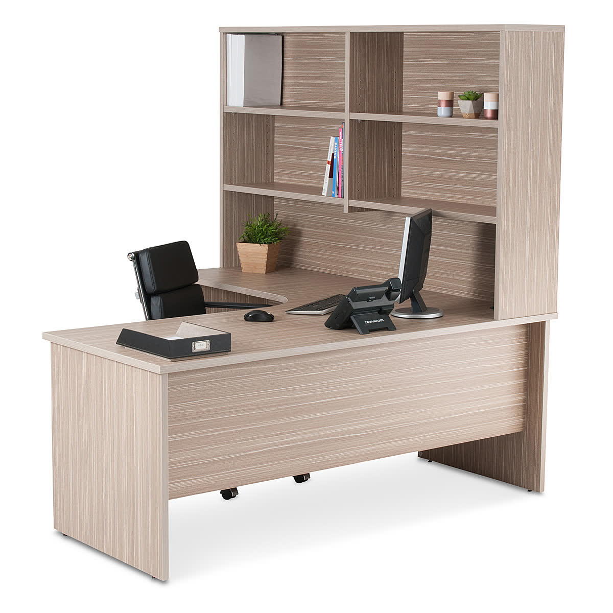 Corner Workstation Office Package - Tawny Linewood