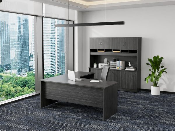 Radial Corner 2 Piece Workstation - Blackened Linewood Radial Corner 2 Piece Workstation - Blackened Linewood