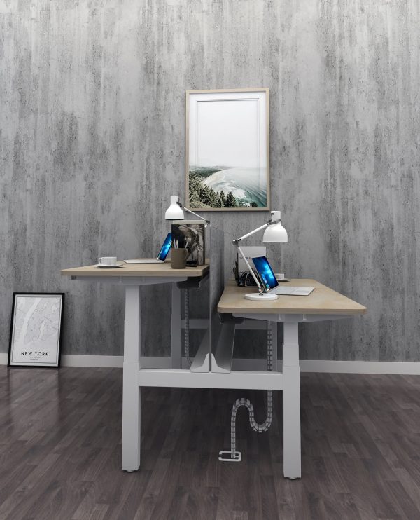 Argo Plus Electric Double Desk H Frame - WHITE Round Legs Argo Plus Electric Double Desk H Frame - WHITE Round Legs