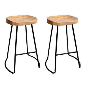 Small Elm Light Wood Bar Stool x2