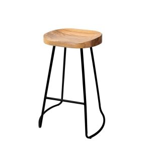 Small Elm Light Wood Bar Stool x2