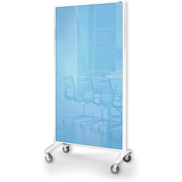 Mobile Room Divider Communication Screen - White Glass Mobile Room Divider Communication Screen - White Glass