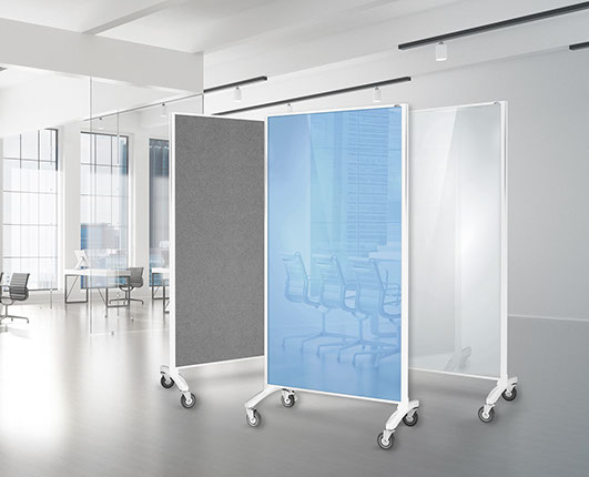 Mobile Room Divider Communication Screen - White Glass Mobile Room Divider Communication Screen - White Glass