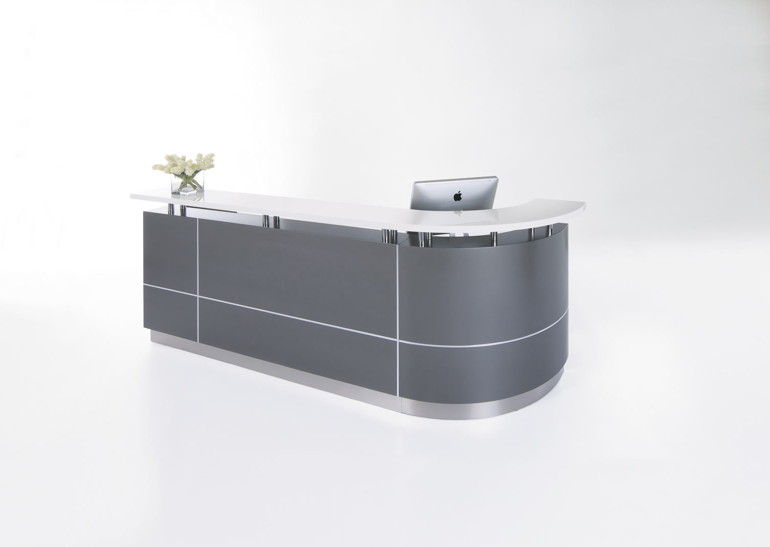 Executive J-Shaped Reception Counter - Metallic Grey LHS or RHS