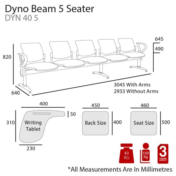 Dyno 40 Upholstered Beam 5 Seating