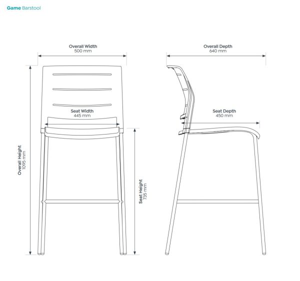 Game Bar Stool Upholstered Seat - 7 Colours
