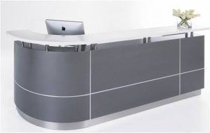 Executive J-Shaped Reception Counter – Metallic Grey LHS or RHS Executive J-Shaped Reception Counter - Metallic Grey LHS or RHS