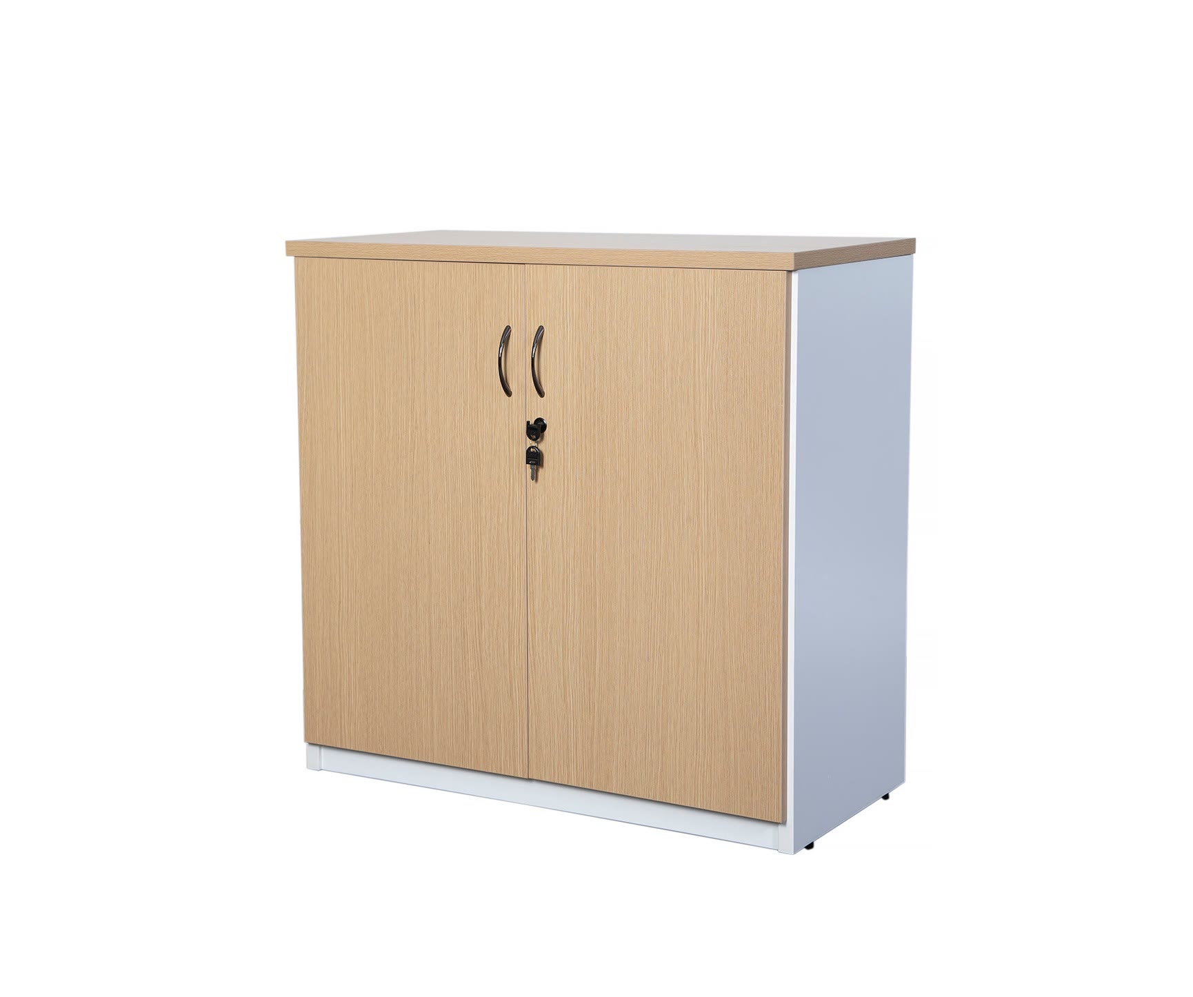 Counter Height Hinge Door Cupboard 900H - Oak Over White