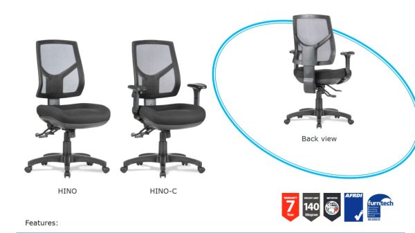 Hino Ergonomic Task Chair With Arms Hino Ergonomic Task Chair With Arms