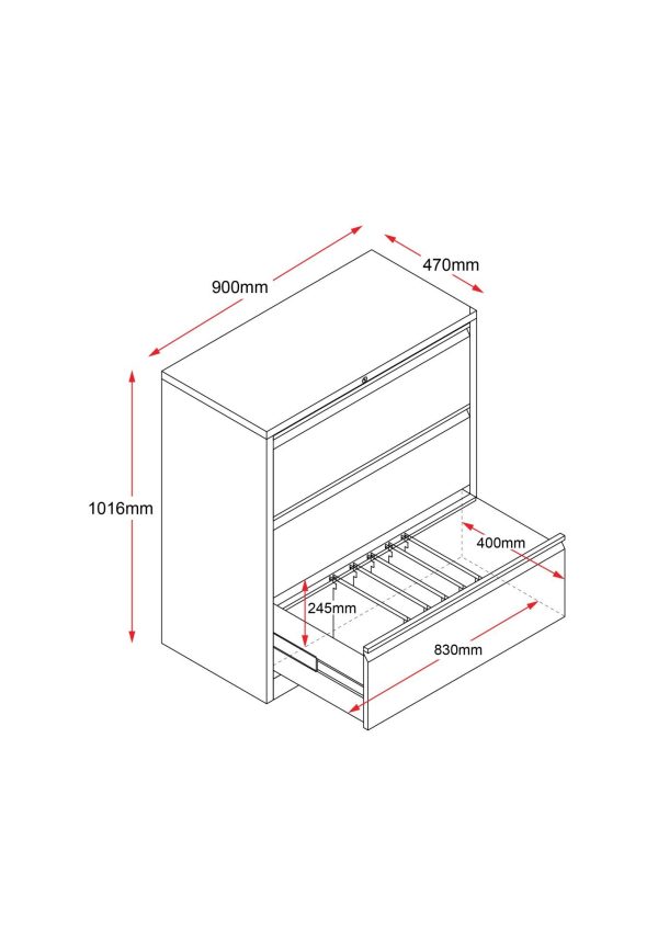 Go Heavy Duty Lateral Filing Cabinet 3 Drawer - 2 Colours