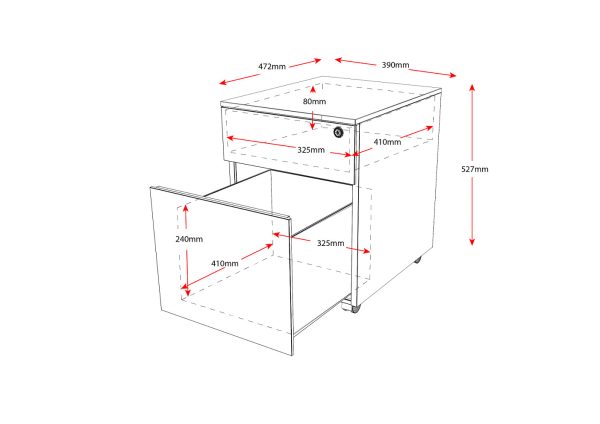 Low Metal Mobile Pedestal 2 Drawers 