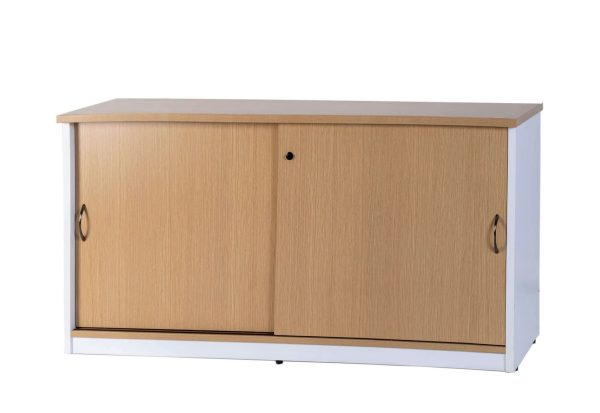 Premium Sliding Door Credenza OAK Over White - 3 Sizes
