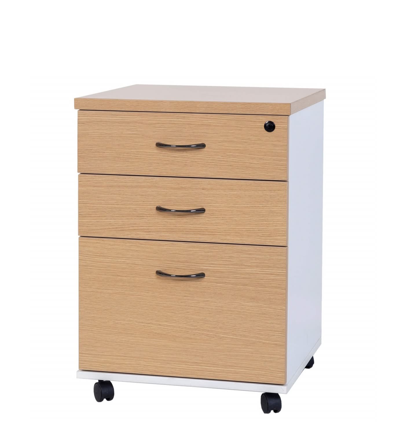 Mobile Pedestal 3 Drawers with Lock - OAK over White