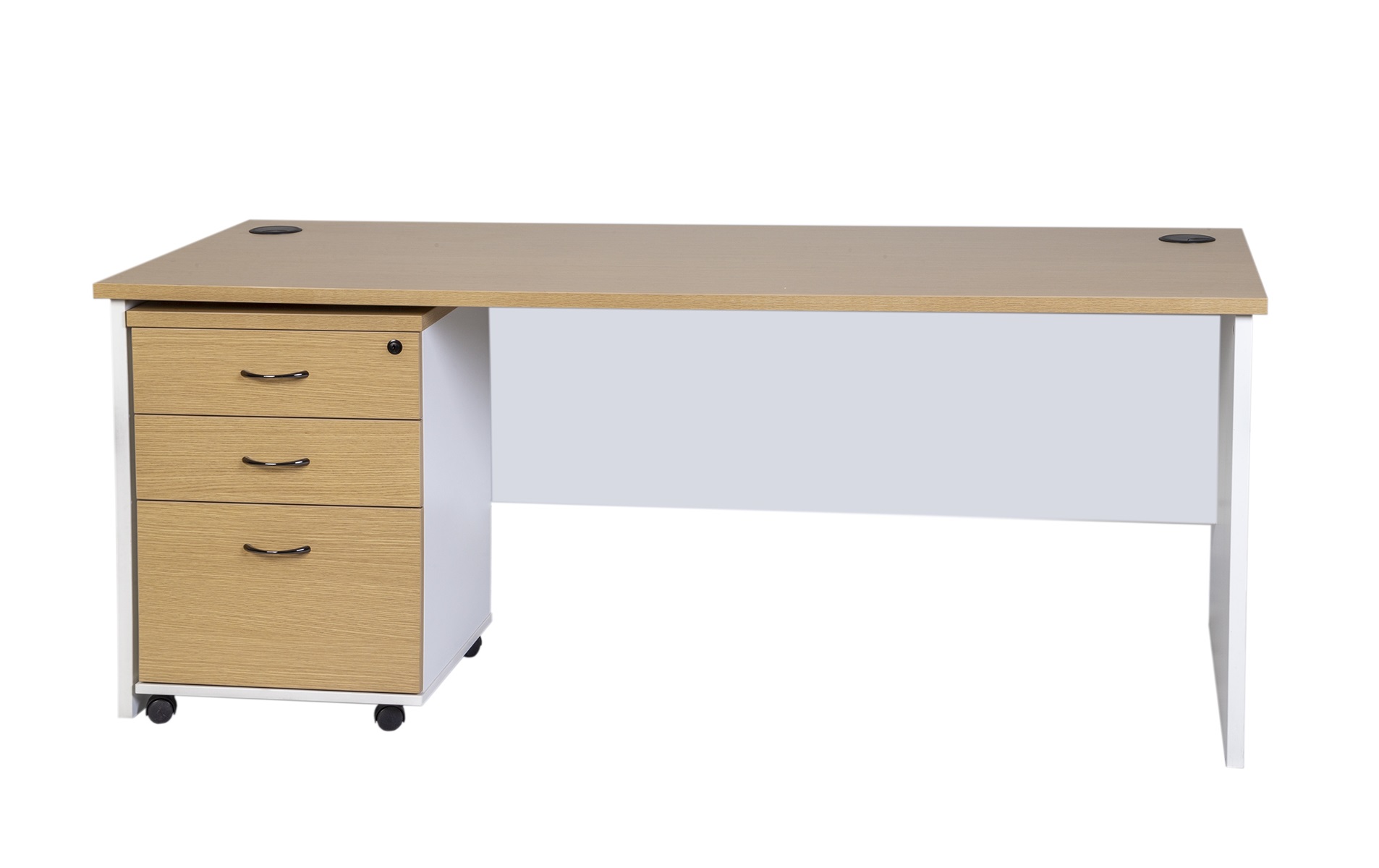 Open Desk and Mobile Drawer Set - Oak Over White