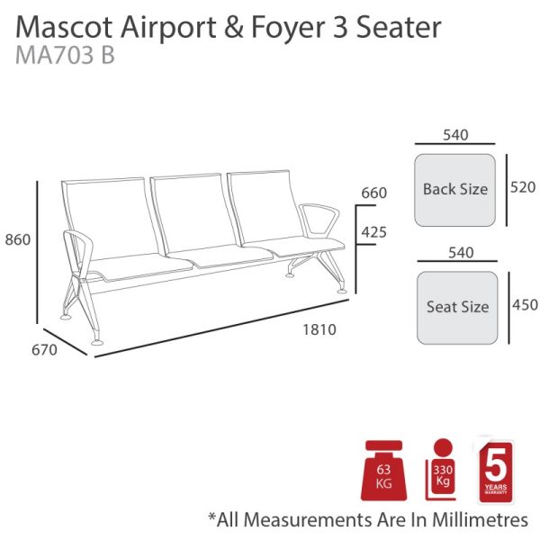 Mascot Airport Beam 3 Seater Mascot Airport Beam 3 Seater