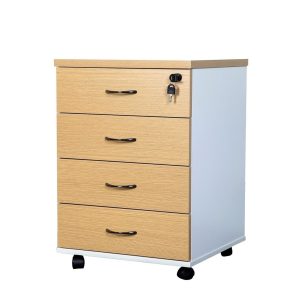 Mobile Pedestal 3 Drawers with Lock - OAK over White