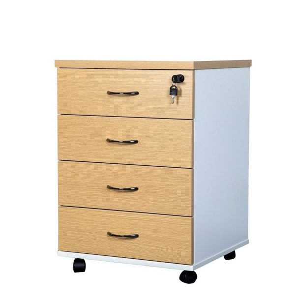 Mobile Pedestal 3 Drawers with Lock - OAK over White
