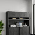 Wall Unit with Pigeon Hole Slots and Cupboards - Blackened Linewood