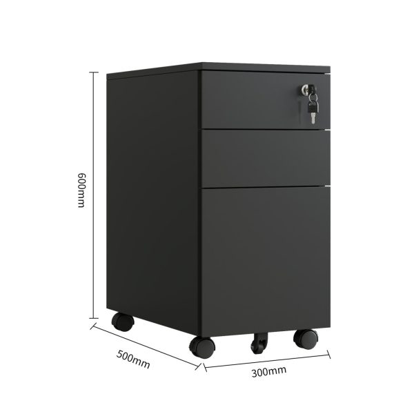 Max Slim Metal Mobile Pedestal 3 Drawers - 2 Colours