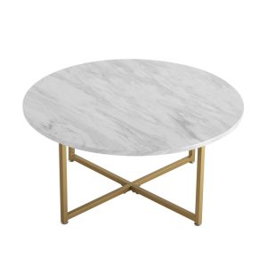 Cross Bar Round Coffee Table Golden Legs 