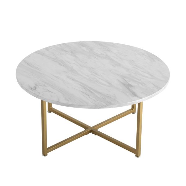Cross Bar Round Coffee Table Golden Legs 