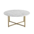 Cross Bar Round Coffee Table Golden Legs 