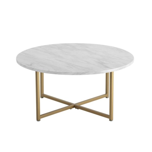 Cross Bar Round Coffee Table Golden Legs 