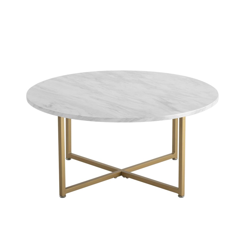 Cross Bar Round Coffee Table Golden Legs